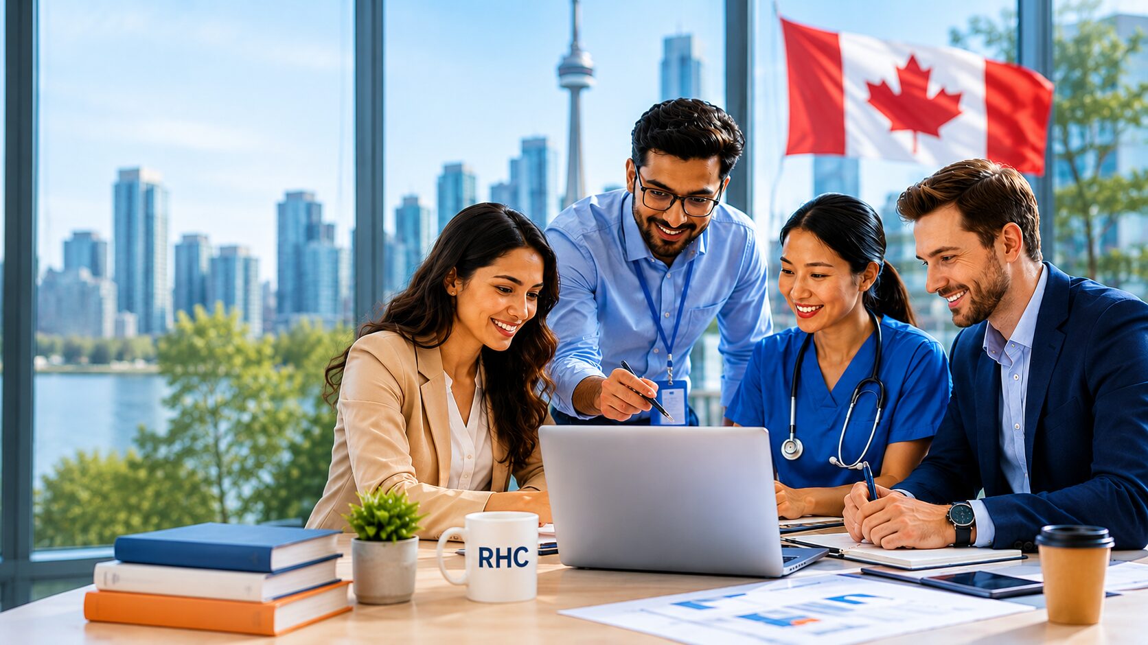 Professional team collaboration and career development environment in Canada for international professionals and newcomers