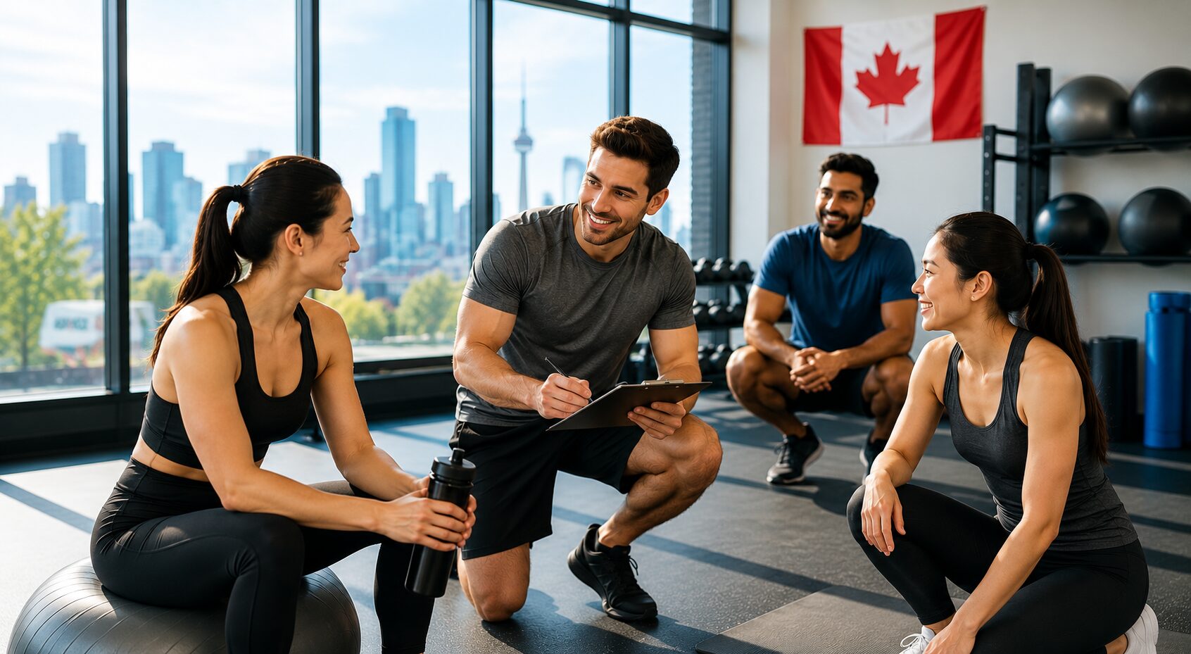 Health and fitness coaching environment in Canada with professional wellness training and group coaching session
